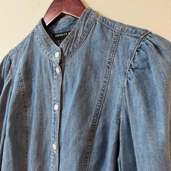 VERONICA BEARD Dalton Gathered Denim Shirt, Button Down, Long Sleeve, Size 2 - Picture 7 of 11